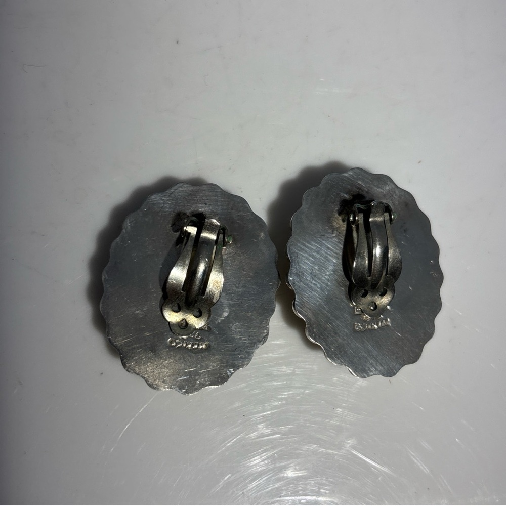 Vintage 80,s Black onyx Cabochon and 925 Silver Clip Earrings - Picture 6 of 9